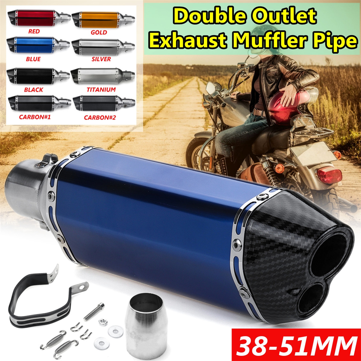 38-51mm-Motorcycle-Exhaust-Carbon-Stainless-Muffler-Pipe-Double-Air-Outlet-ATV-1561542