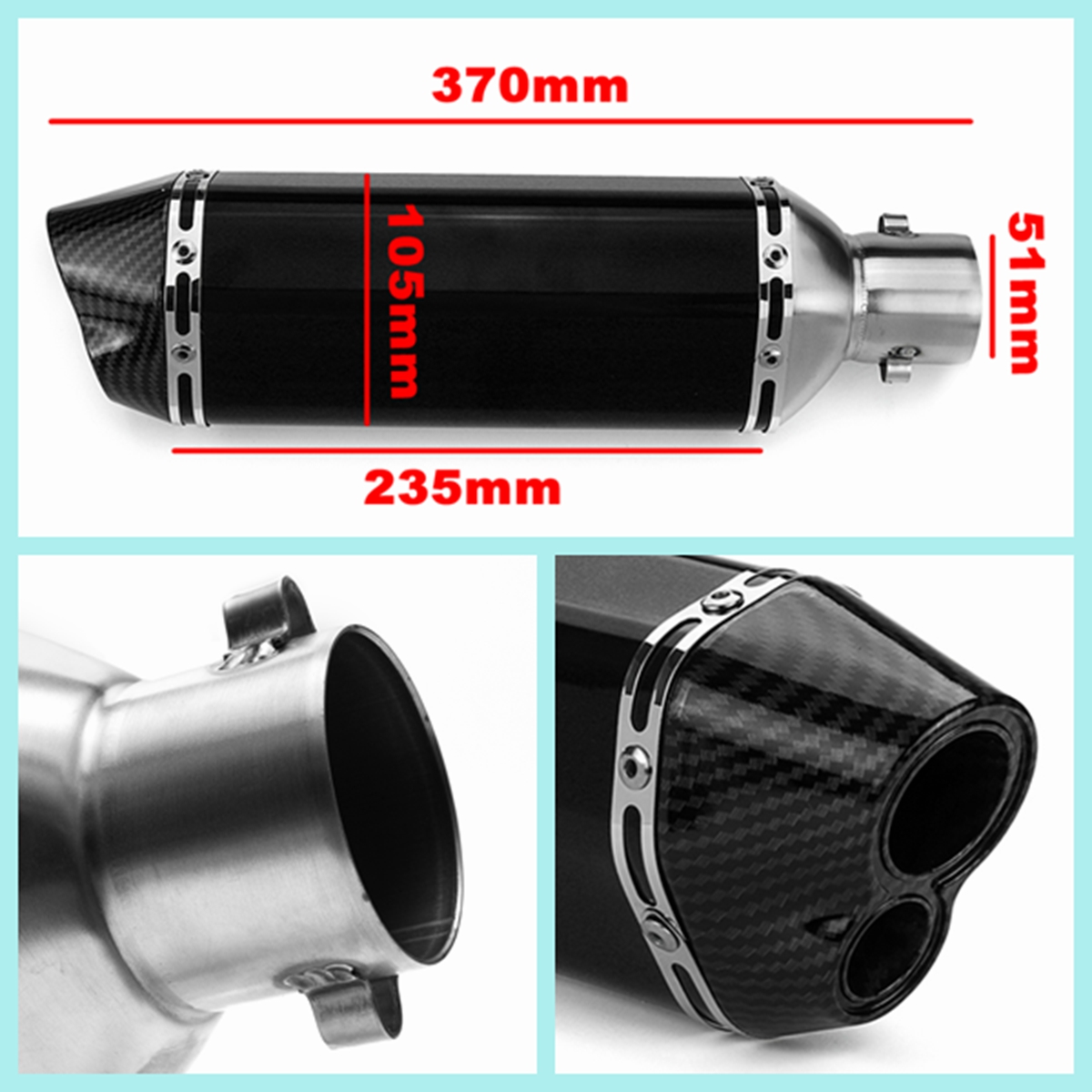 38-51mm-Motorcycle-Exhaust-Carbon-Stainless-Muffler-Pipe-Double-Air-Outlet-ATV-1561542