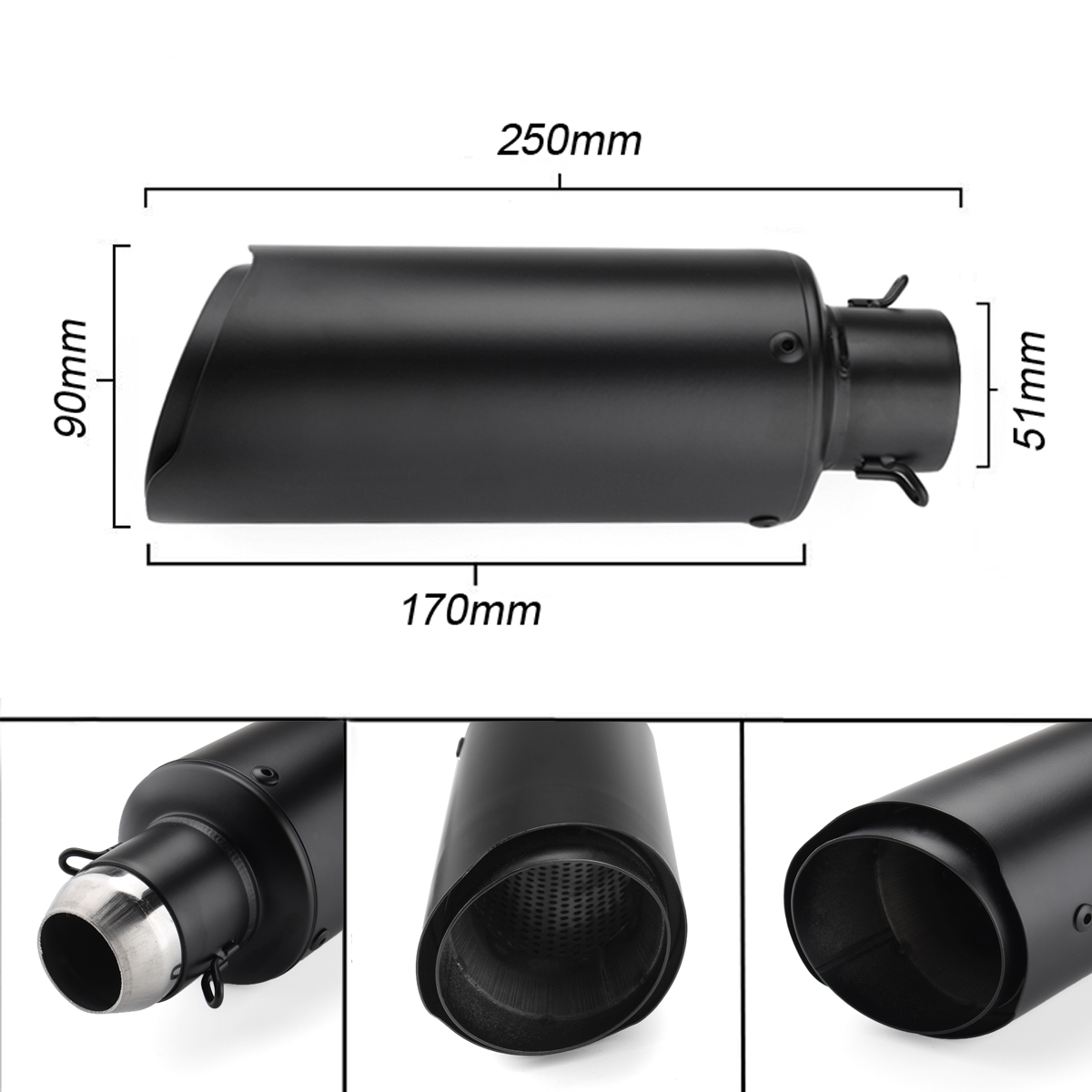 38-51mm-Motorcycle-Exhaust-Muffler-Pipe-Tips-Stainless-Steel-Black-1353070