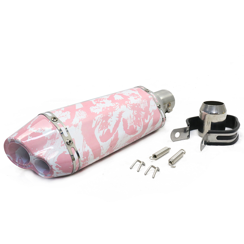 38-51mm-Short-Motorcycle-Exhaust-Muffler-Double-Outlet-Pipe-Universal-1613684