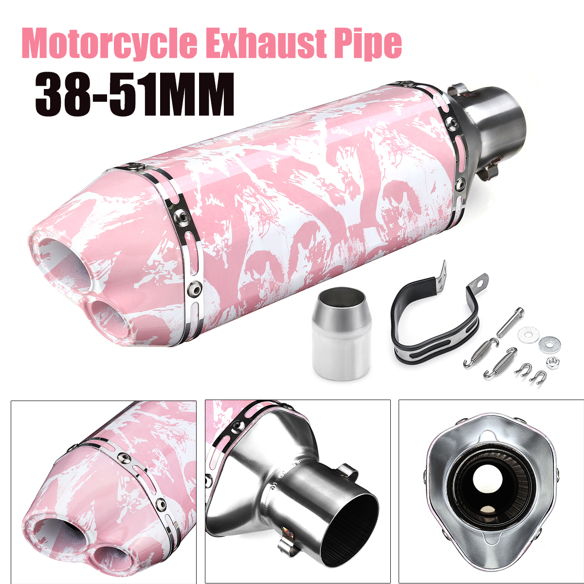 38-51mm-Short-Motorcycle-Exhaust-Muffler-Double-Outlet-Pipe-Universal-1613684