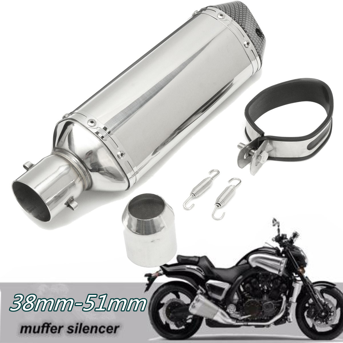38-51mm-Stainless-Pipe-Muffler-Exhaust-w-Silencer--Motorcycle-Dirt-Street-Bike-1158606