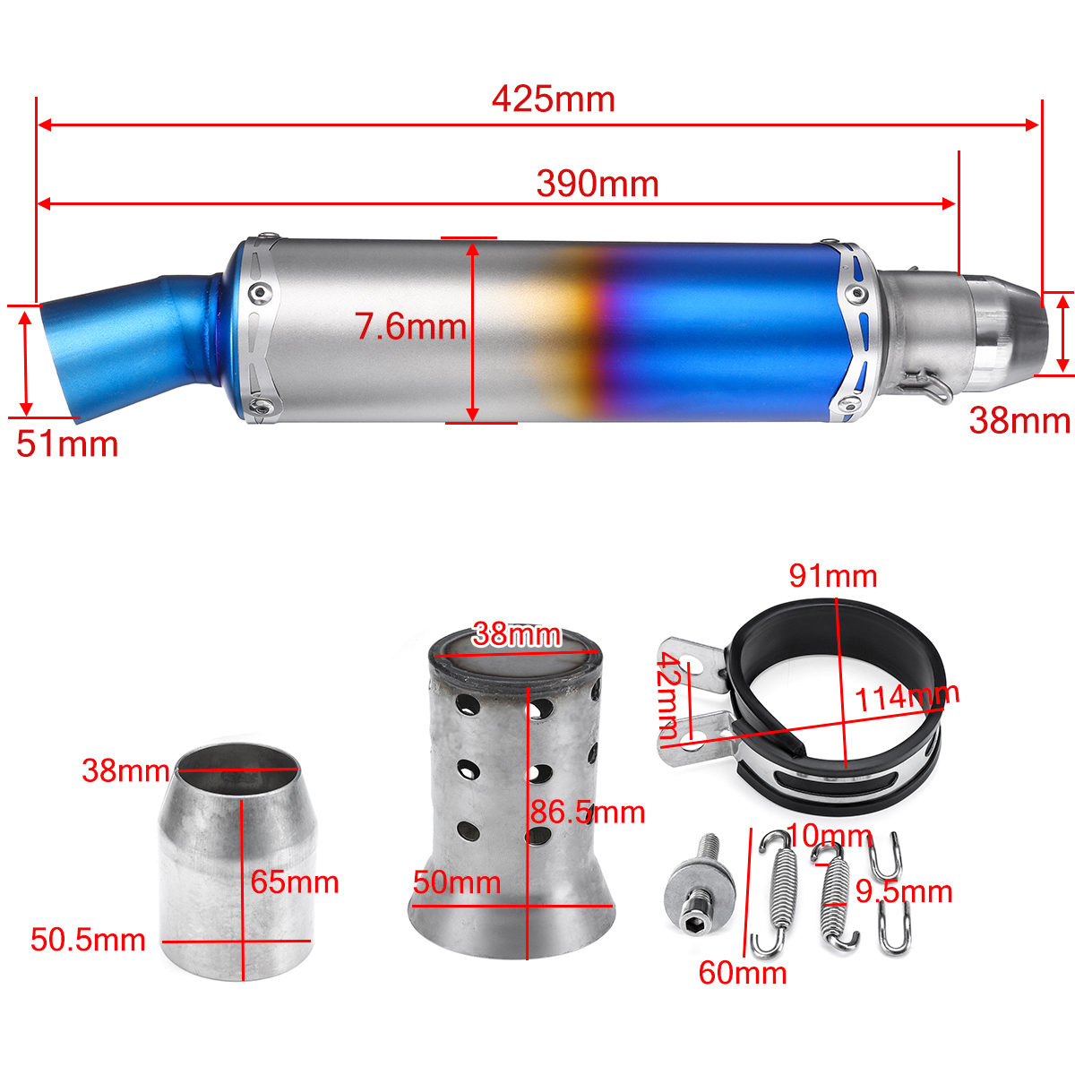 38-51mm-Universal-Motorcycle-Exhaust-Muffler-Pipe-Stainless-Steel-Tail-Tube-1640822