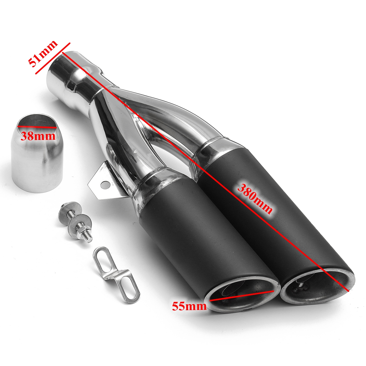 38mm-51mm-Muffler-Exhaust-Tailpipe-Double-Twin-Tip-Steel-Motorcycle-Universal-1172292