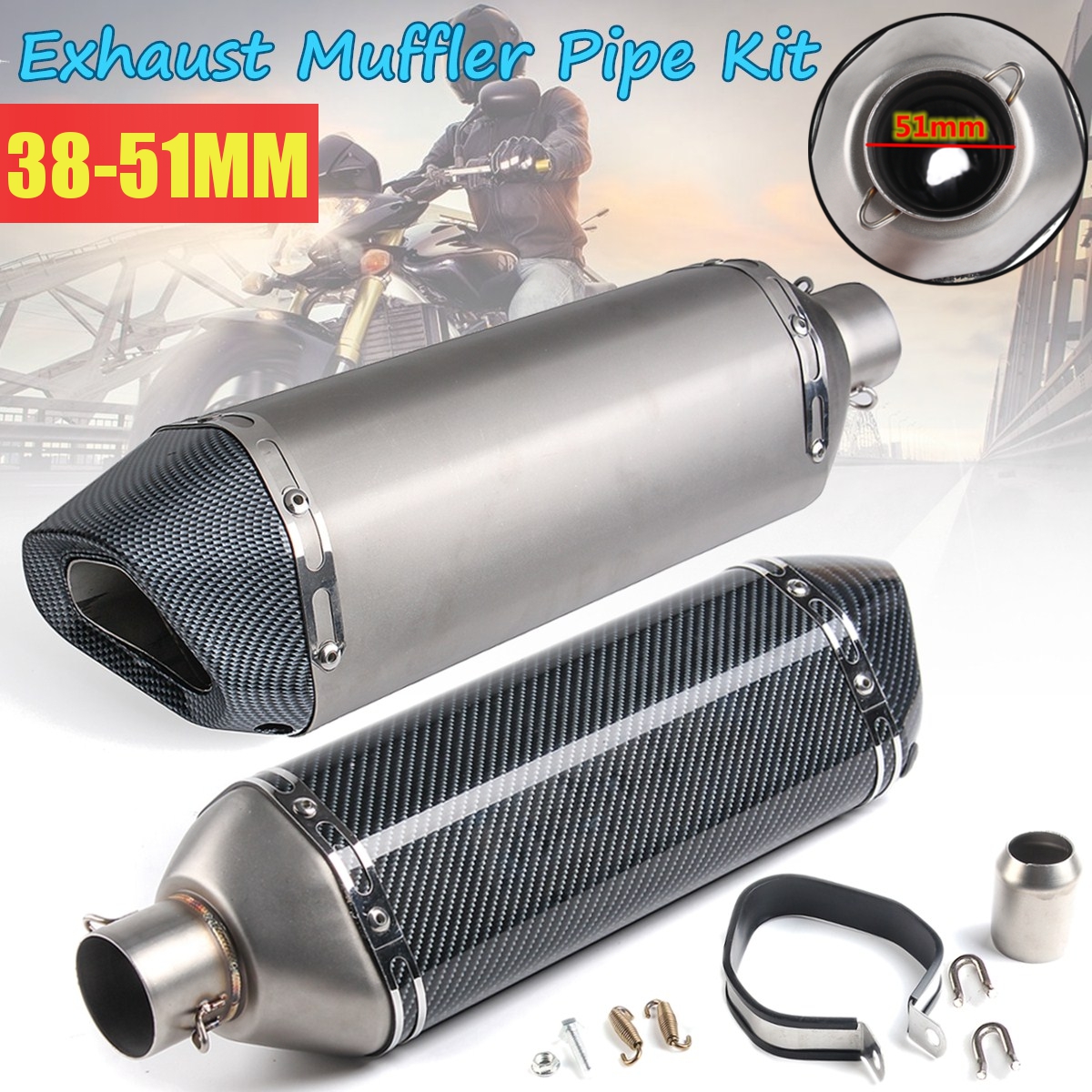 38mm-51mm-Stainless-Steel-Exhaust-Muffler-Pipe-Kit-For-Motorcycle-ATV-Universal-1421743