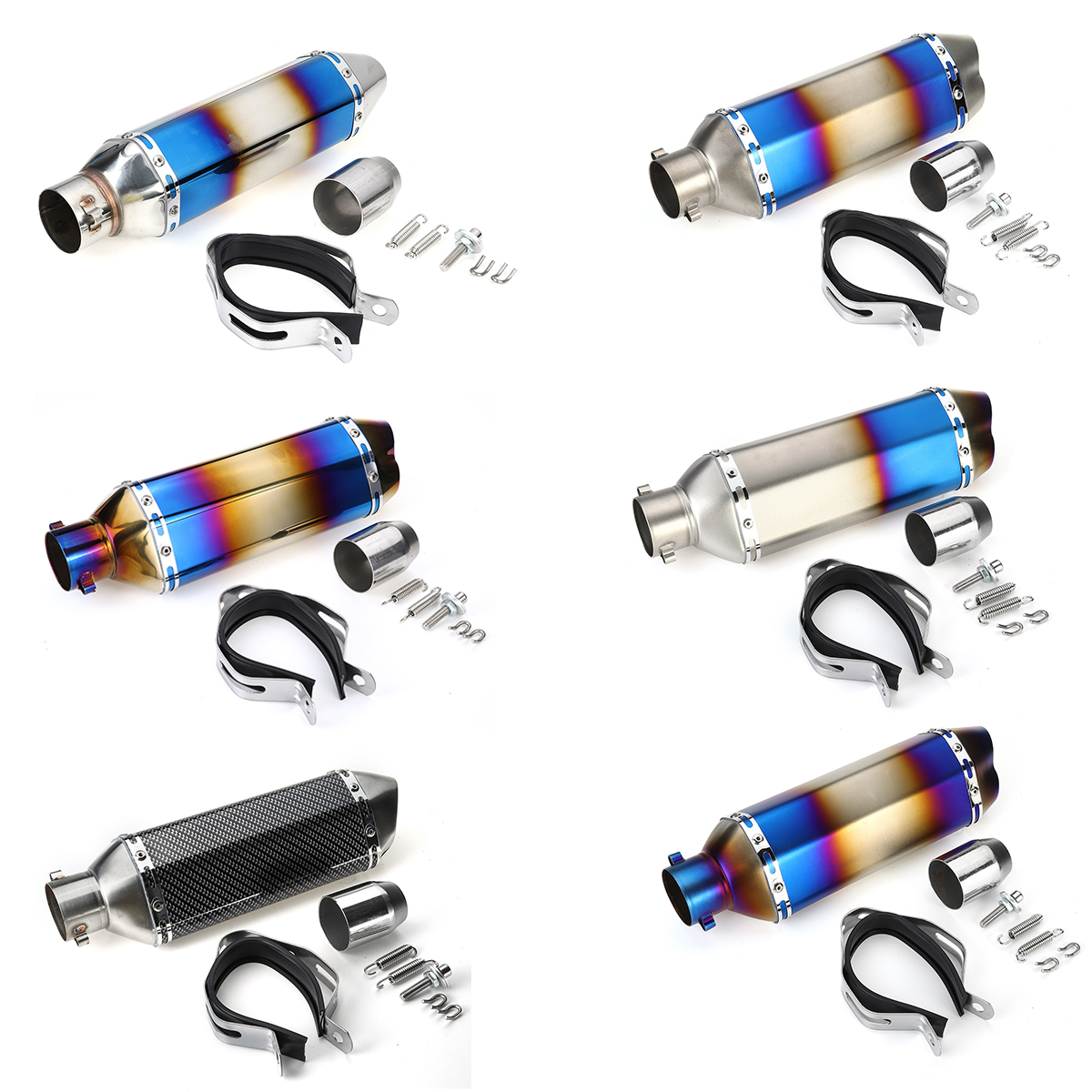 51mm-Double-Outlet-Motorcycle-Rear-Exhaust-Tail-Pipe-Blue-Universal-Motorbike-370mm-Stainless-Steel-1774302