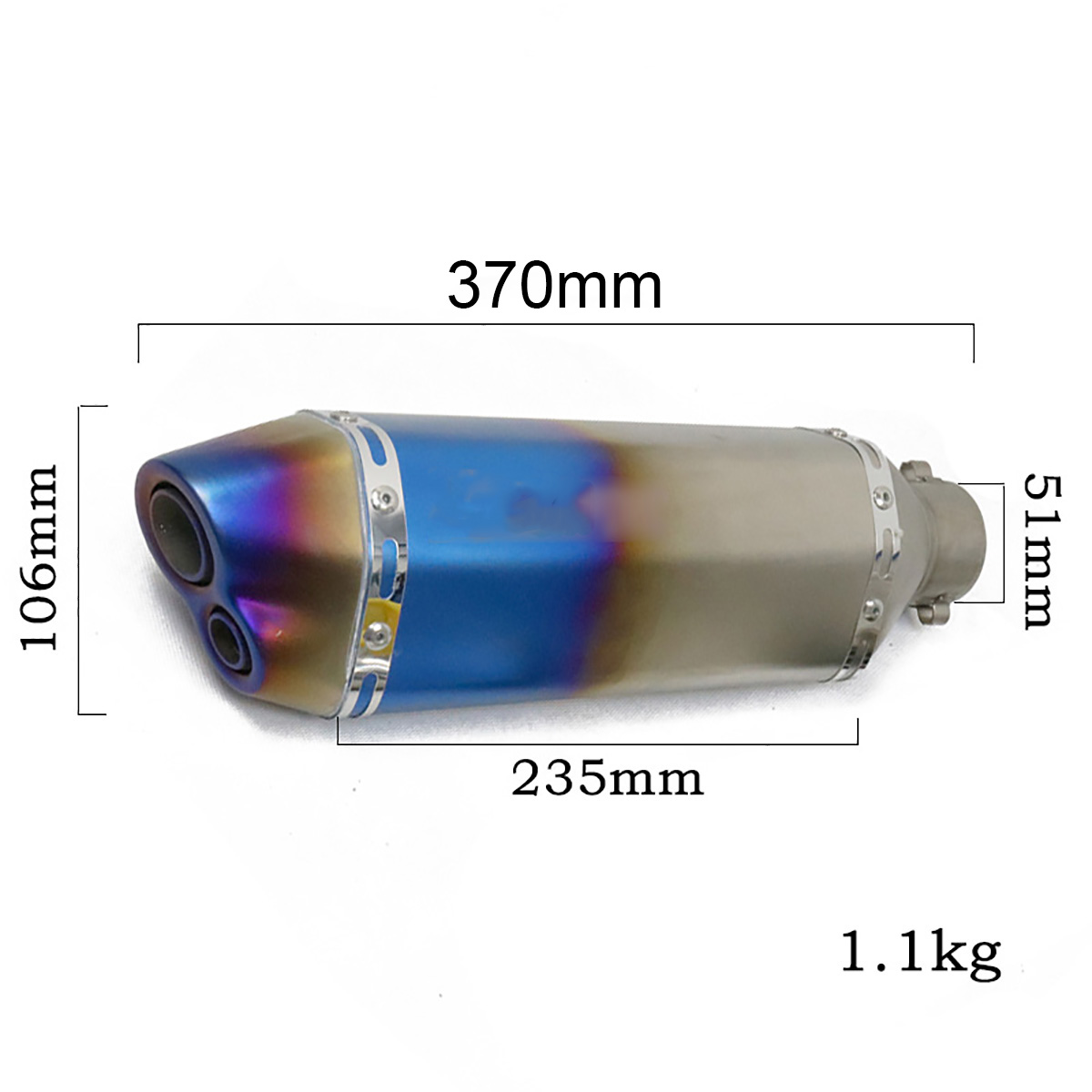 51mm-Double-Outlet-Motorcycle-Rear-Exhaust-Tail-Pipe-Blue-Universal-Motorbike-370mm-Stainless-Steel-1774302
