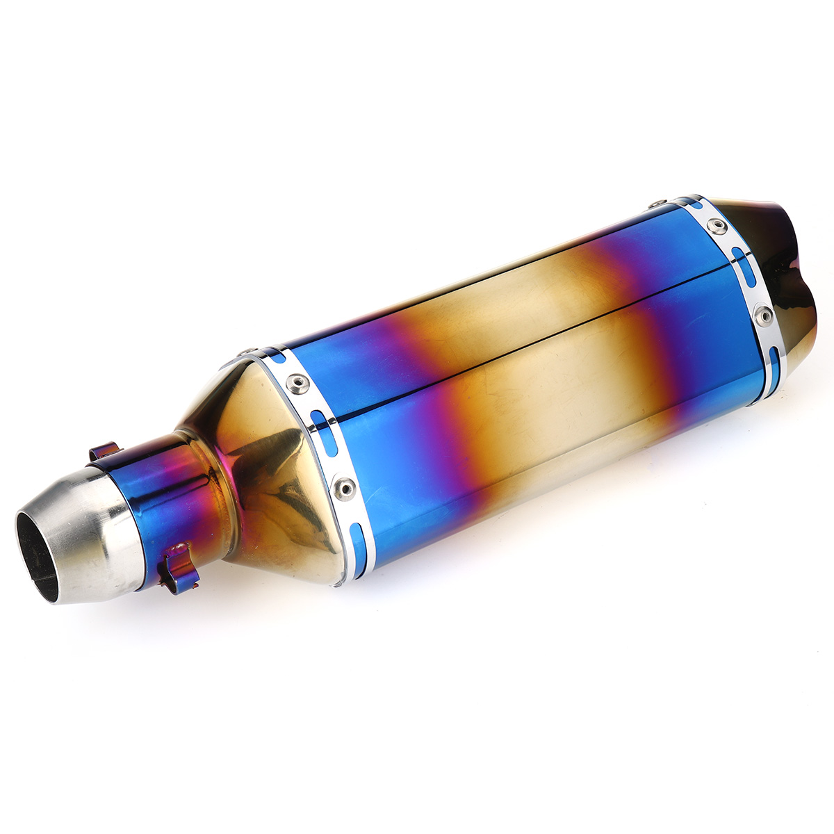 51mm-Double-Outlet-Motorcycle-Rear-Exhaust-Tail-Pipe-Blue-Universal-Motorbike-370mm-Stainless-Steel-1774302