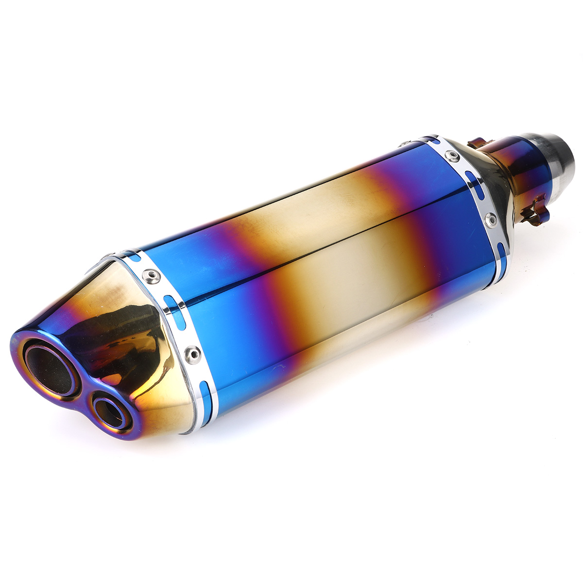 51mm-Double-Outlet-Motorcycle-Rear-Exhaust-Tail-Pipe-Blue-Universal-Motorbike-370mm-Stainless-Steel-1774302