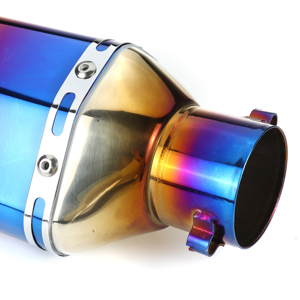 51mm-Double-Outlet-Motorcycle-Rear-Exhaust-Tail-Pipe-Blue-Universal-Motorbike-370mm-Stainless-Steel-1774302