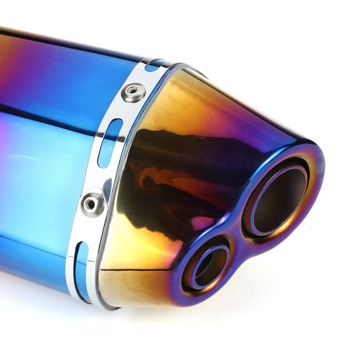51mm-Double-Outlet-Motorcycle-Rear-Exhaust-Tail-Pipe-Blue-Universal-Motorbike-370mm-Stainless-Steel-1774302
