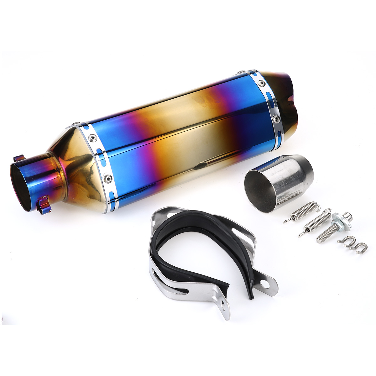 51mm-Double-Outlet-Motorcycle-Rear-Exhaust-Tail-Pipe-Blue-Universal-Motorbike-370mm-Stainless-Steel-1774302