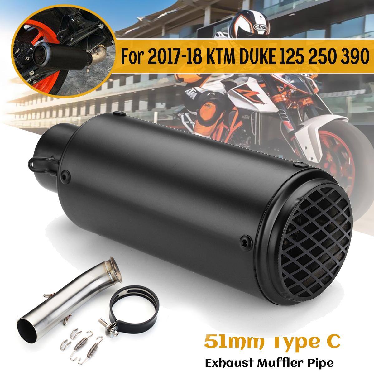 51mm-Exhaust-Muffler-Pipe-Slip-On-with-Mid-Link-Pipe-For-DUKE-125-250-390-2017-2018-1403415