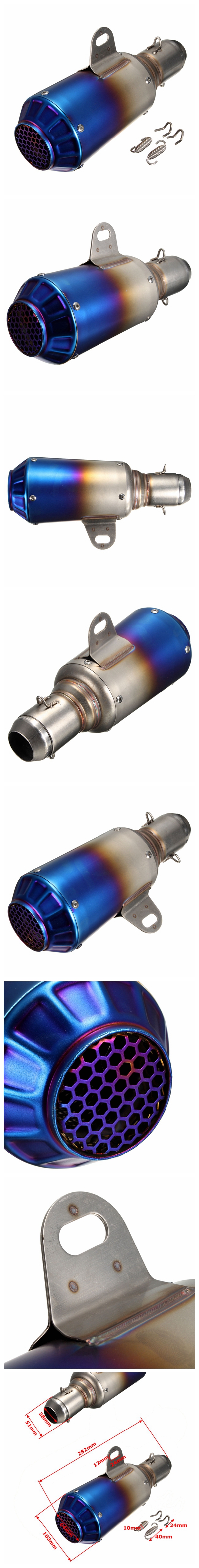 51mm-Motorcycle-Street-Bike-GP-Exhaust-Muffler-Pipe-Stainless-Steel-Silver-OR-Grilled-Blue-Mesh-1051107