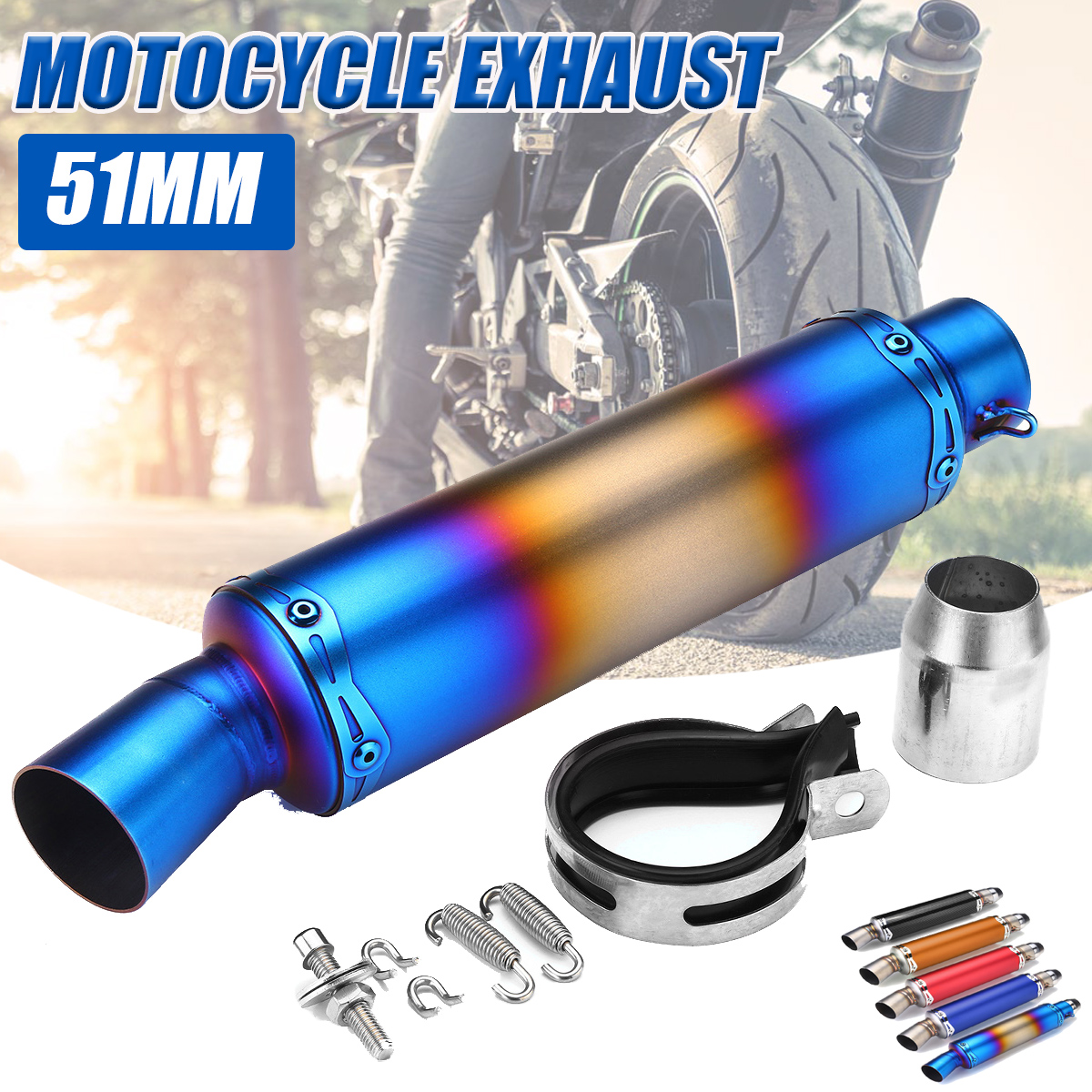 51mm-Rear-Tail-Motorcycle-Exhaust-Muffler-Pipe-Stainless-Steel-Universal-1774334