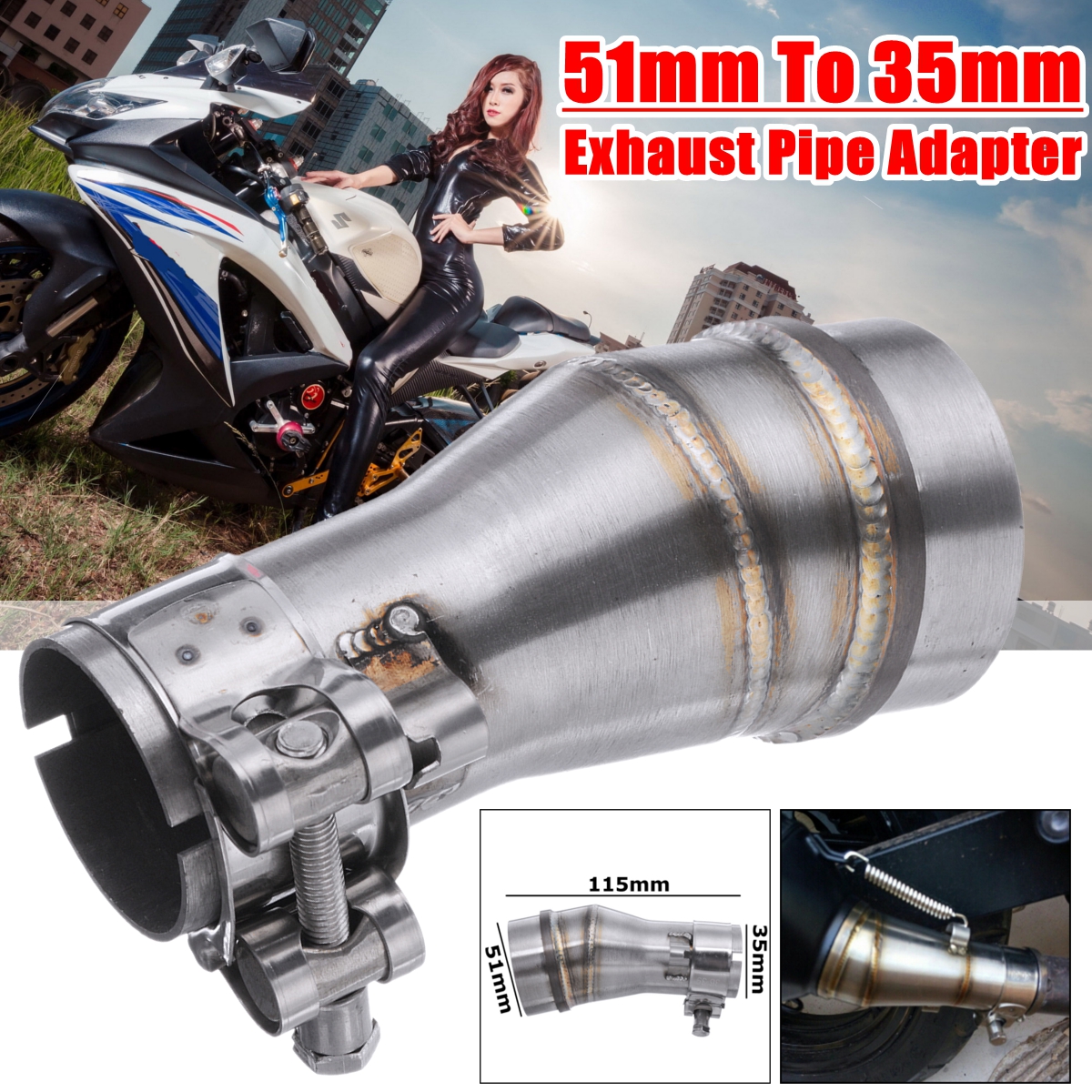 51mm-To-35mm-Motorcycle-Stainless-Exhaust-Muffler-Pipe-Adapter-Connector-Polished-2-1591636