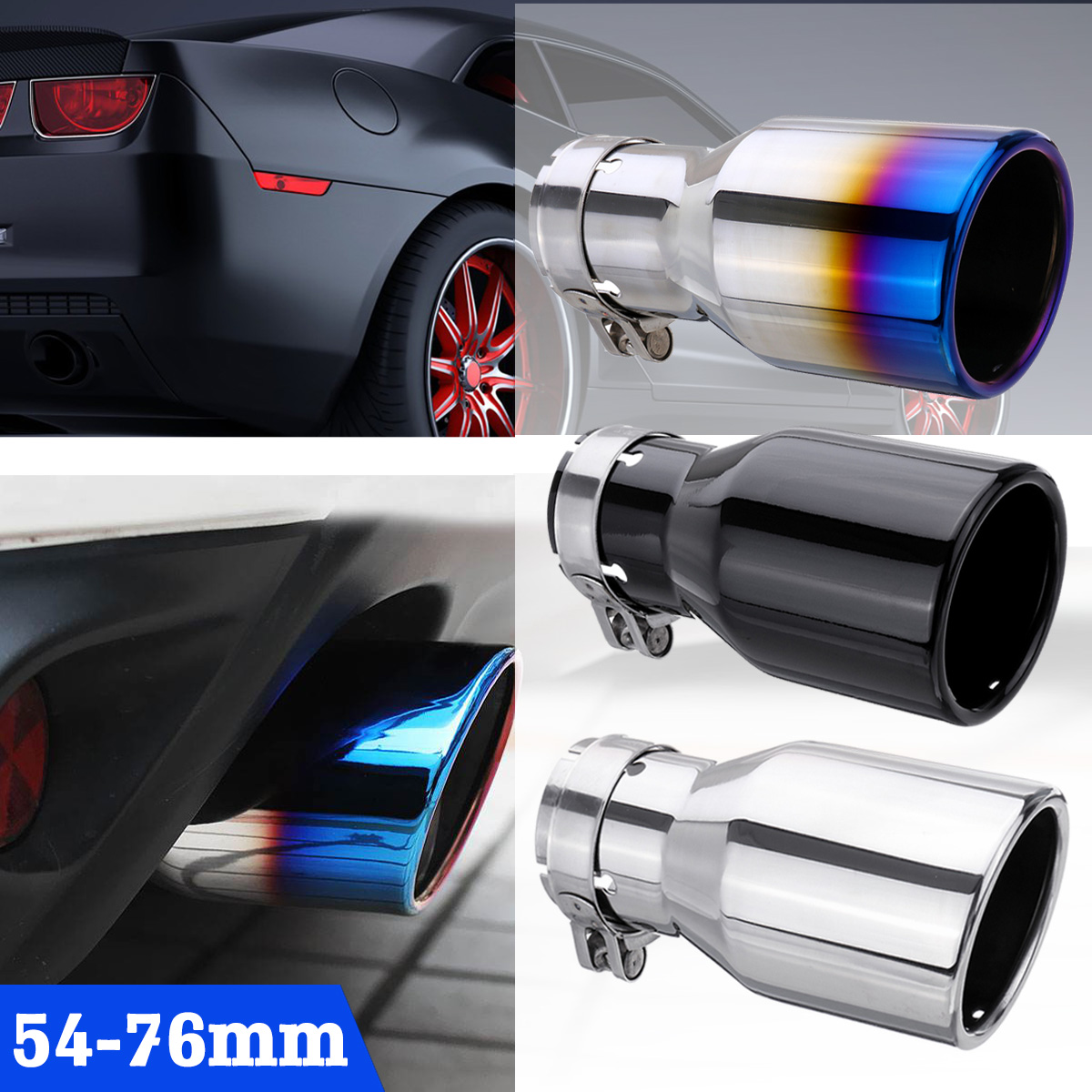 54mm-76mm-Car-Rear-Exhaust-Pipe-Tail-Muffler-Tip-Round-Stainless-Steel-Universal-1632263