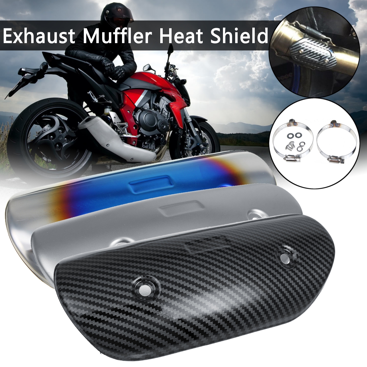 Exhaust-Muffler-Pipe-Heat-Shield-Protector-Cover-Heel-Guard-Stainless-Steel-Universal-1563526