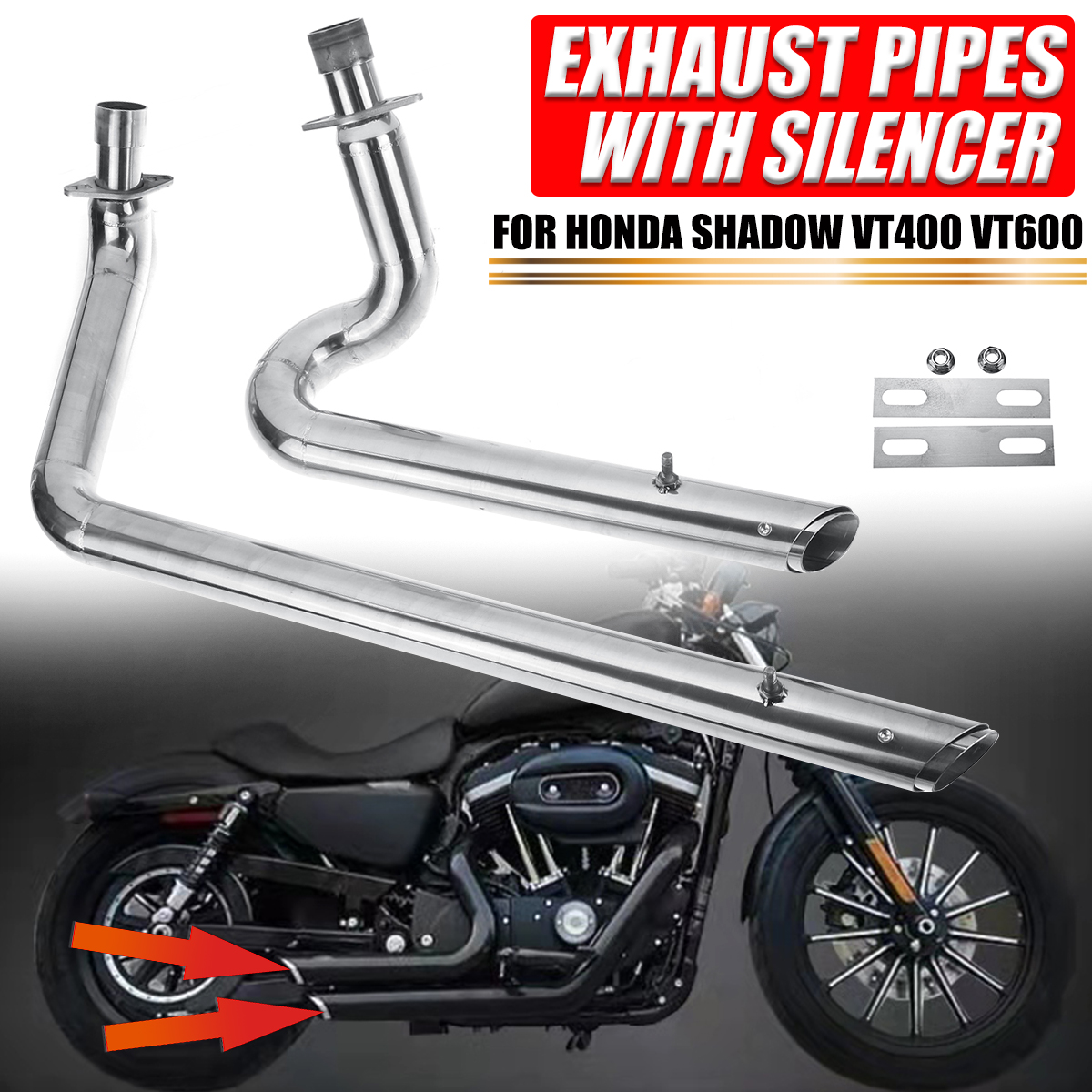 Exhaust-Muffler-Pipe-Silencer-Kit-For-Honda-Shadow-VT600-VLX600-VT400-Silver-1821753
