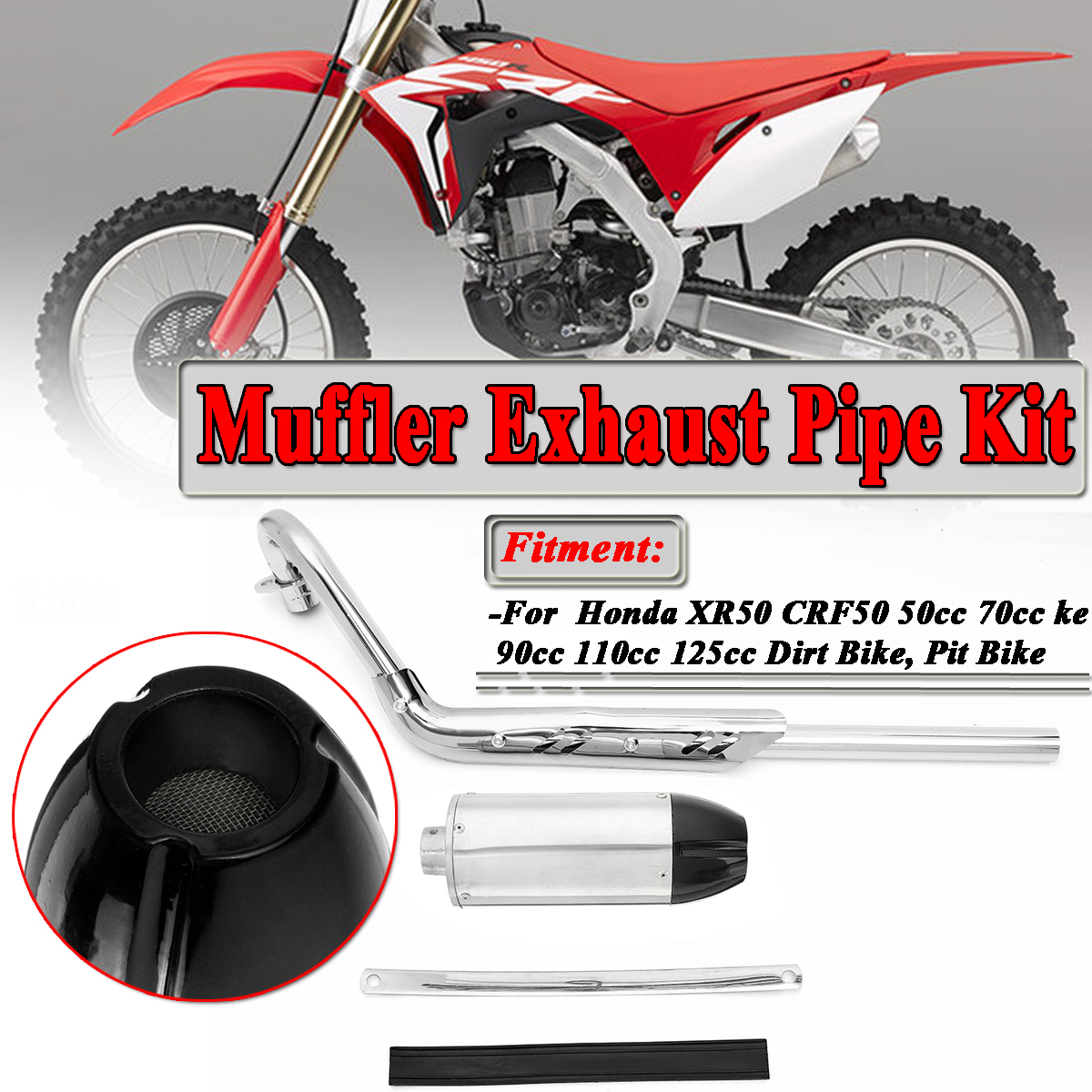 For-Honda-XR50-CRF50-50cc-70cc-90cc-110cc-125cc-Pit-Bike-Black-Exhaust-Muffler-Pipe-1393477