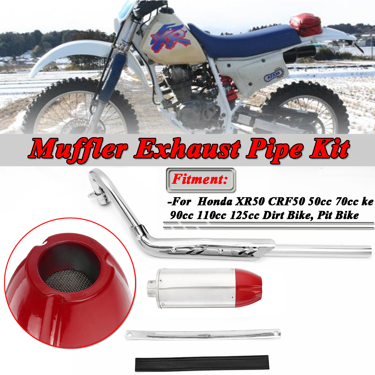 For-Honda-XR50-CRF50-50cc-70cc-90cc-110cc-125cc-Pit-Bike-Red-Exhaust-Muffler-Pipe-1393480