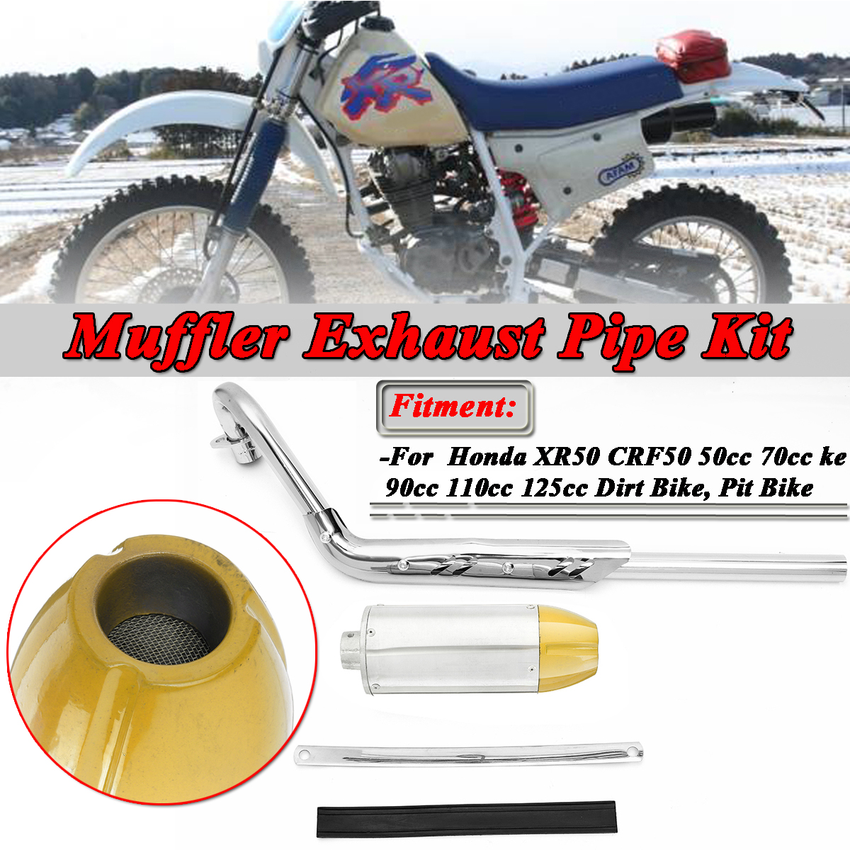 For-Honda-XR50-CRF50-50cc-70cc-90cc-110cc-125cc-Pit-Bike-Yellow-Exhaust-Muffler-Pipe-1393479