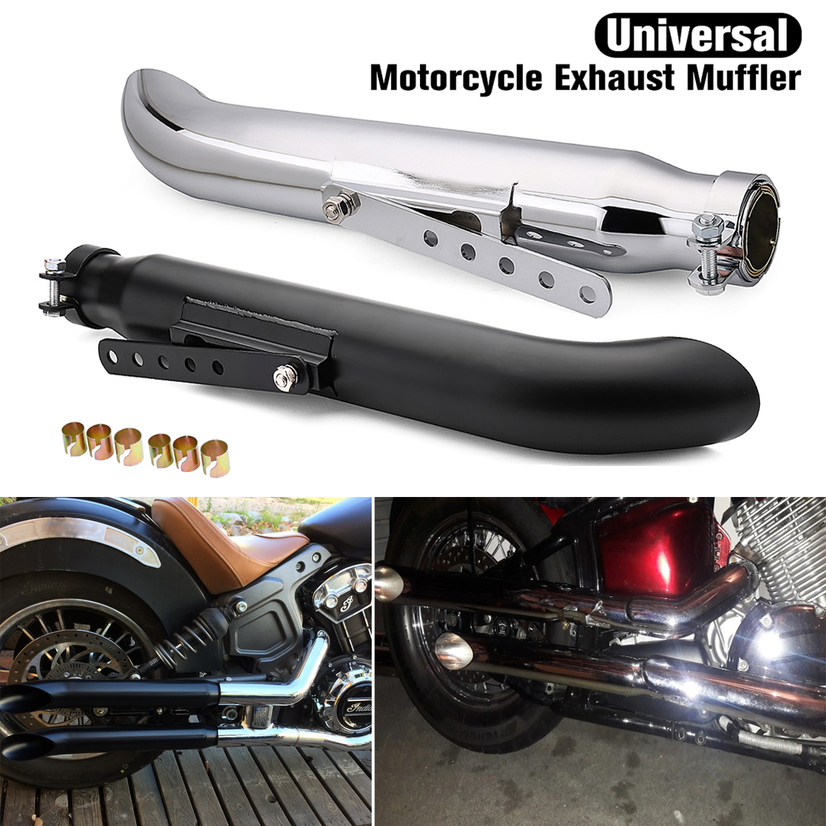 Motorcycle-Cafe-Racer-Exhaust-Muffler-Pipe-Silencer-Sliding-Bracket-Universal-1263619