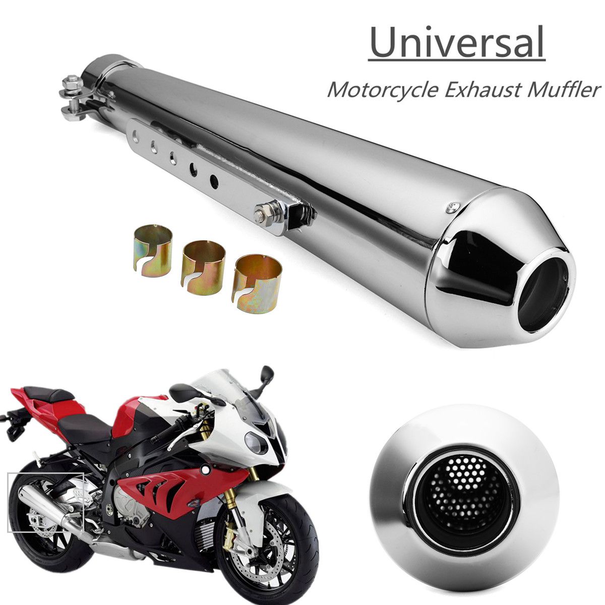 Motorcycle-Cafe-Racer-Exhaust-Muffler-Pipe-with-Sliding-Bracket-Universal-1263618