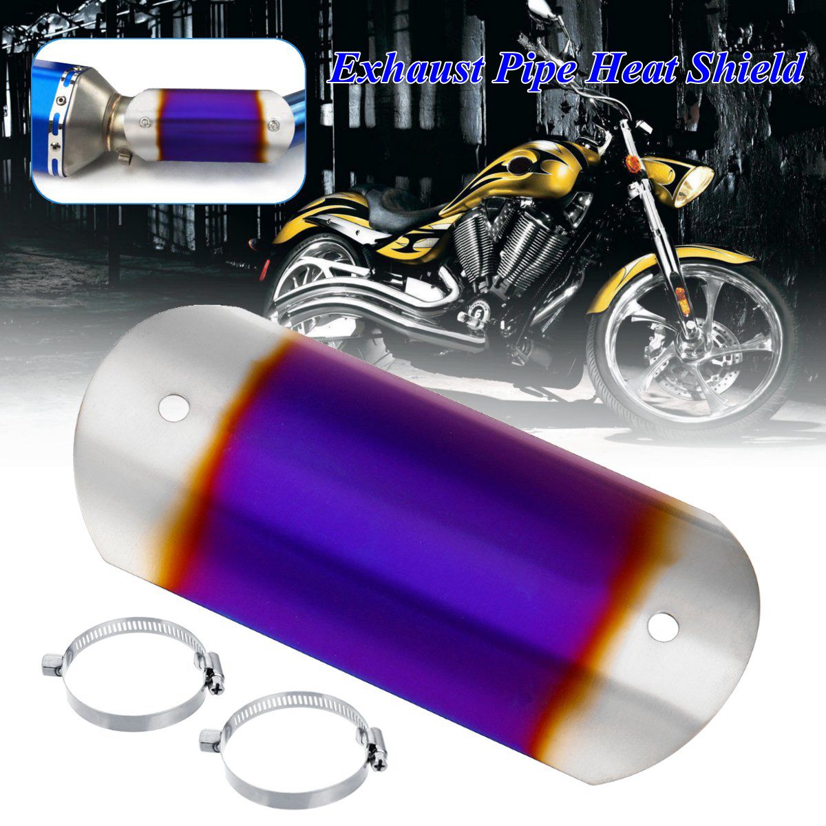 Motorcycle-Exhaust-Muffler-Middle-Pipe-Grilled-Blue-Heat-Shield-Cover-Heel-Guard-Universal-1375270