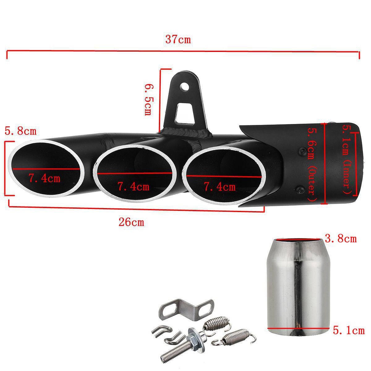 Motorcycle-Exhaust-Three-outlet-Pipe-with-Mounting-Clamp-Black-1225426
