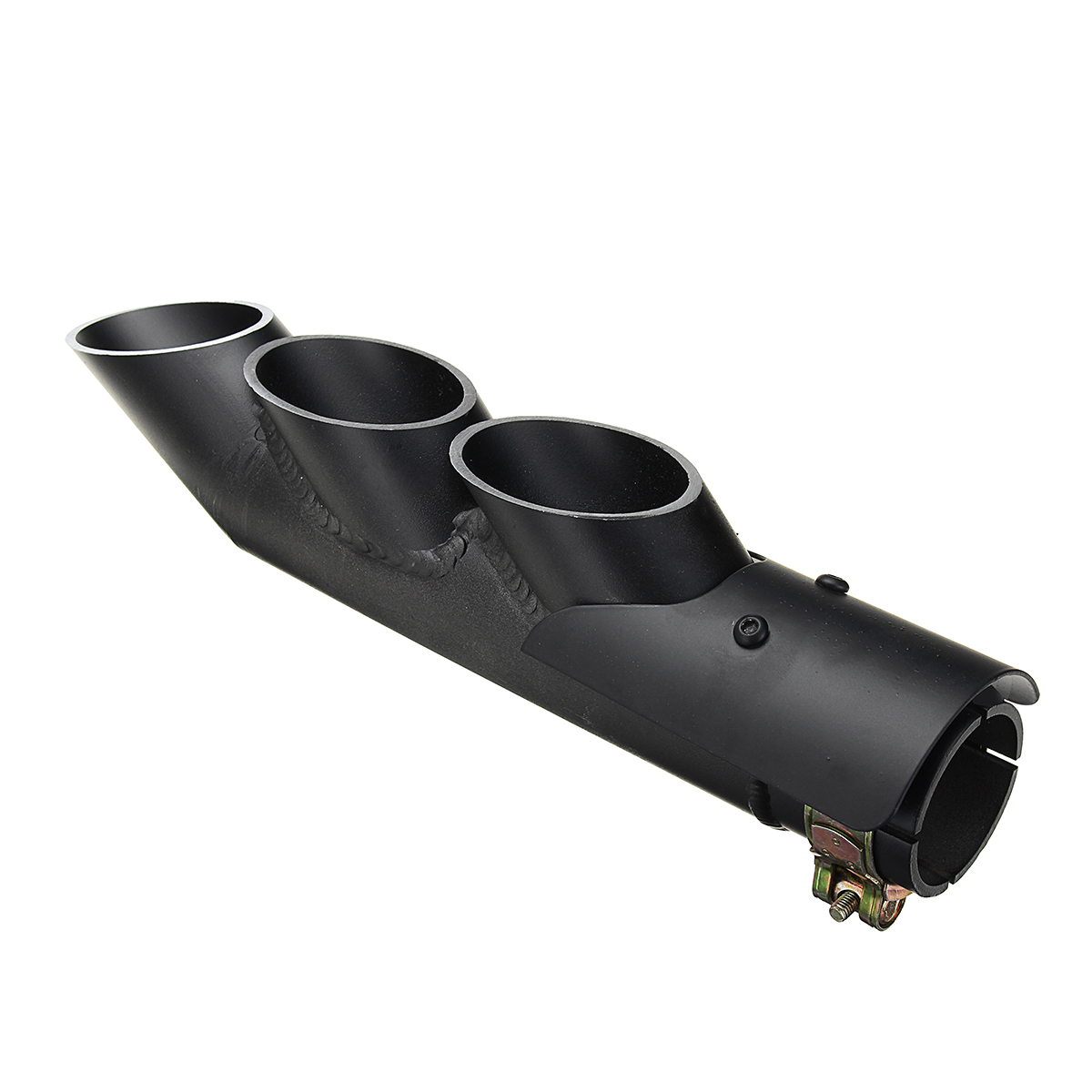 Motorcycle-Exhaust-Three-outlet-Pipe-with-Mounting-Clamp-Black-1225426