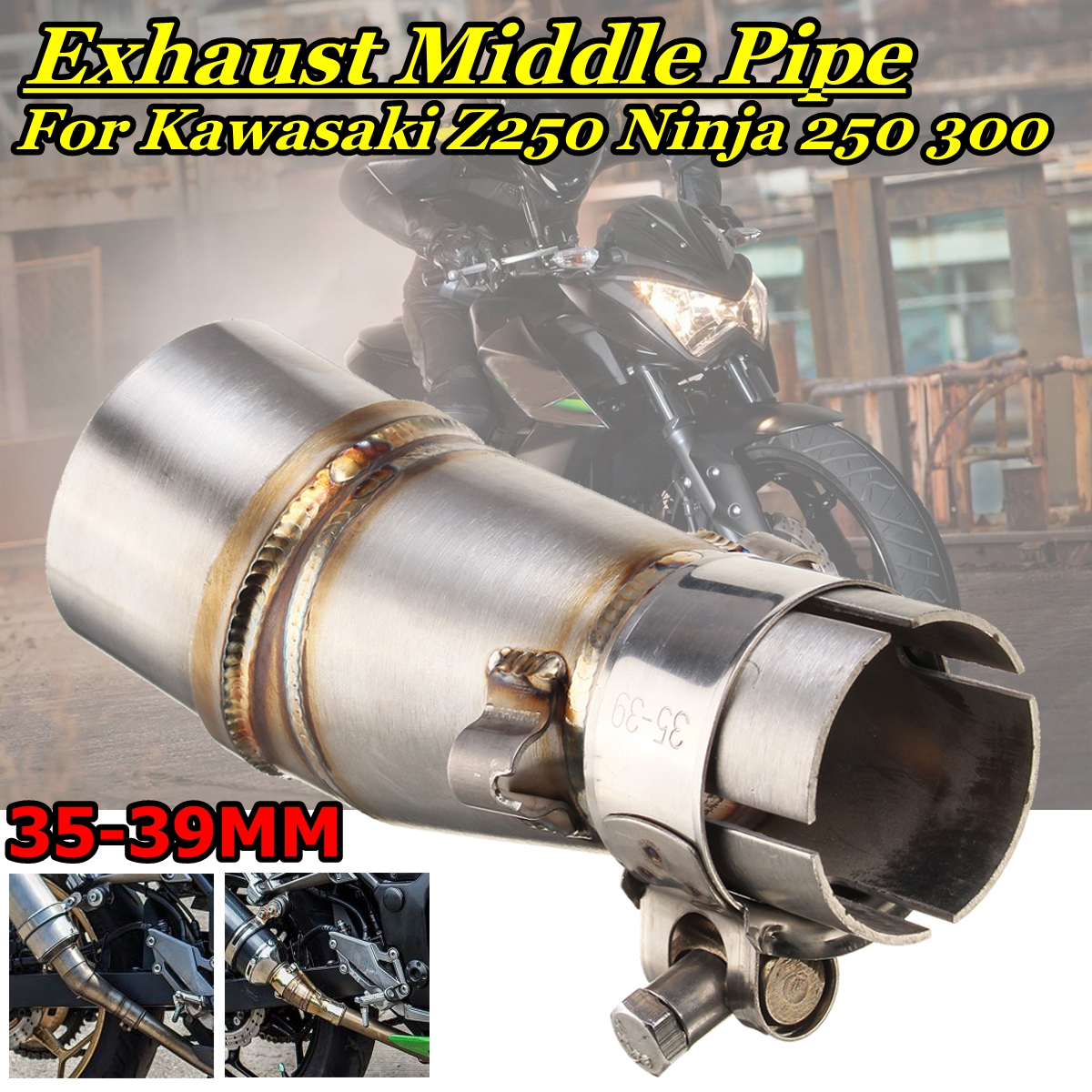 Motorcycle-Slip-on-Exhaust-Mid-Pipe-Muffler-Link-For-Kawasaki-Z250-Ninja-250-300-1427927
