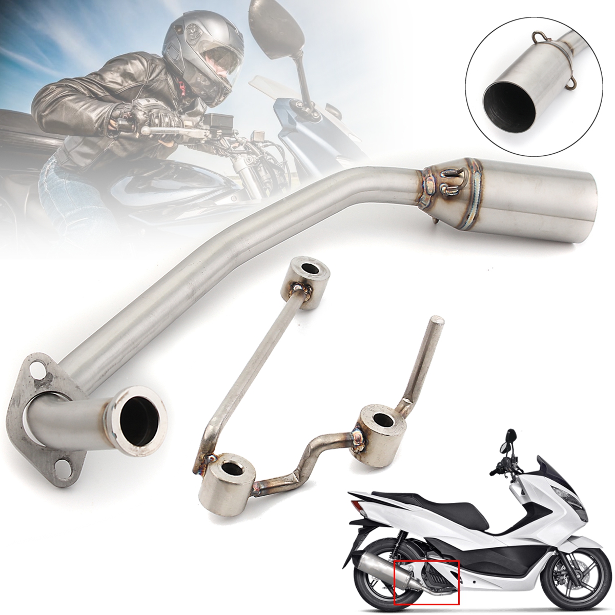Motorcycle-Stainless-Steel-Exhaust-Muffler-System-Front-Link-Pipe-For-Honda-PCX125-150-1311883