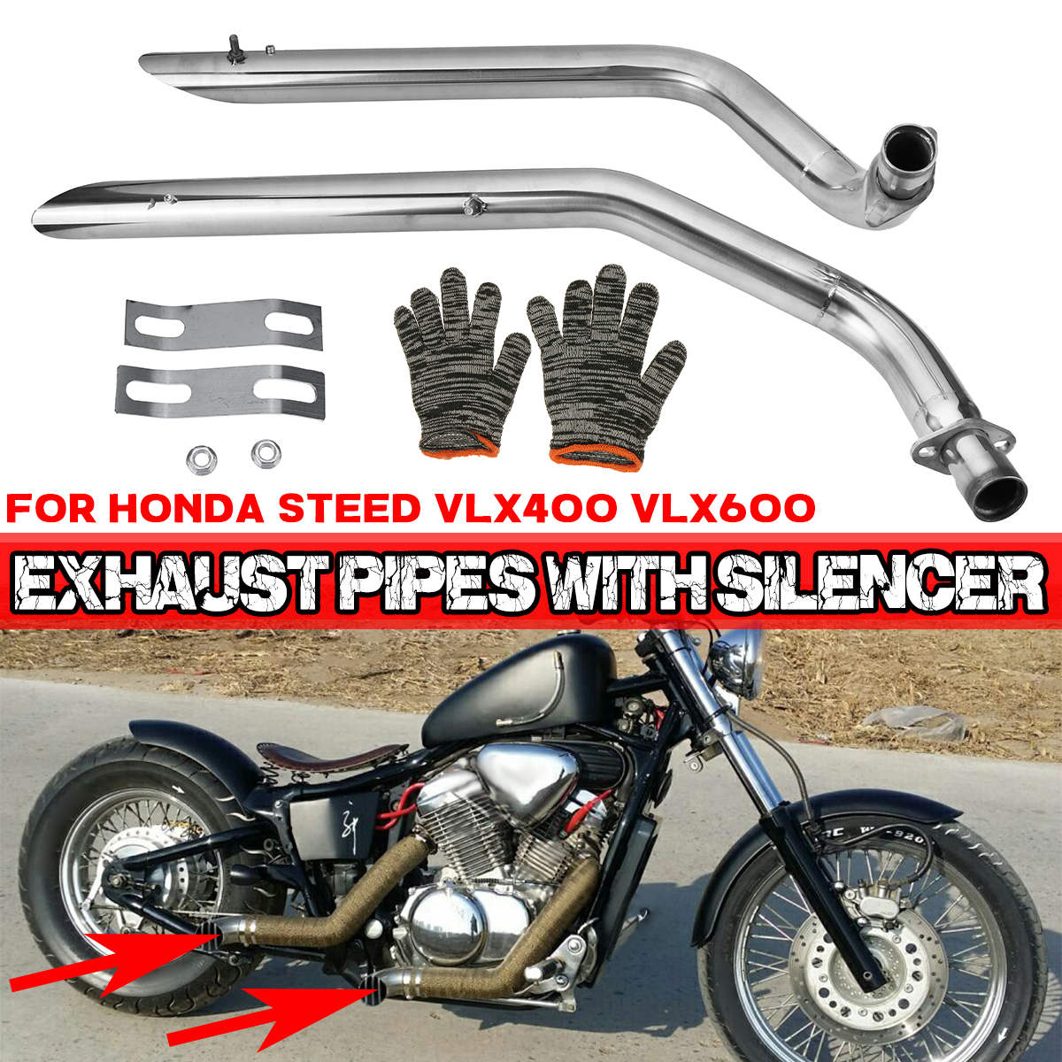 Slash-Cut-Full-Exhaust-System-Pipe-with-Silencer-For-Honda-STEED-VLX400-VLX600-1804773