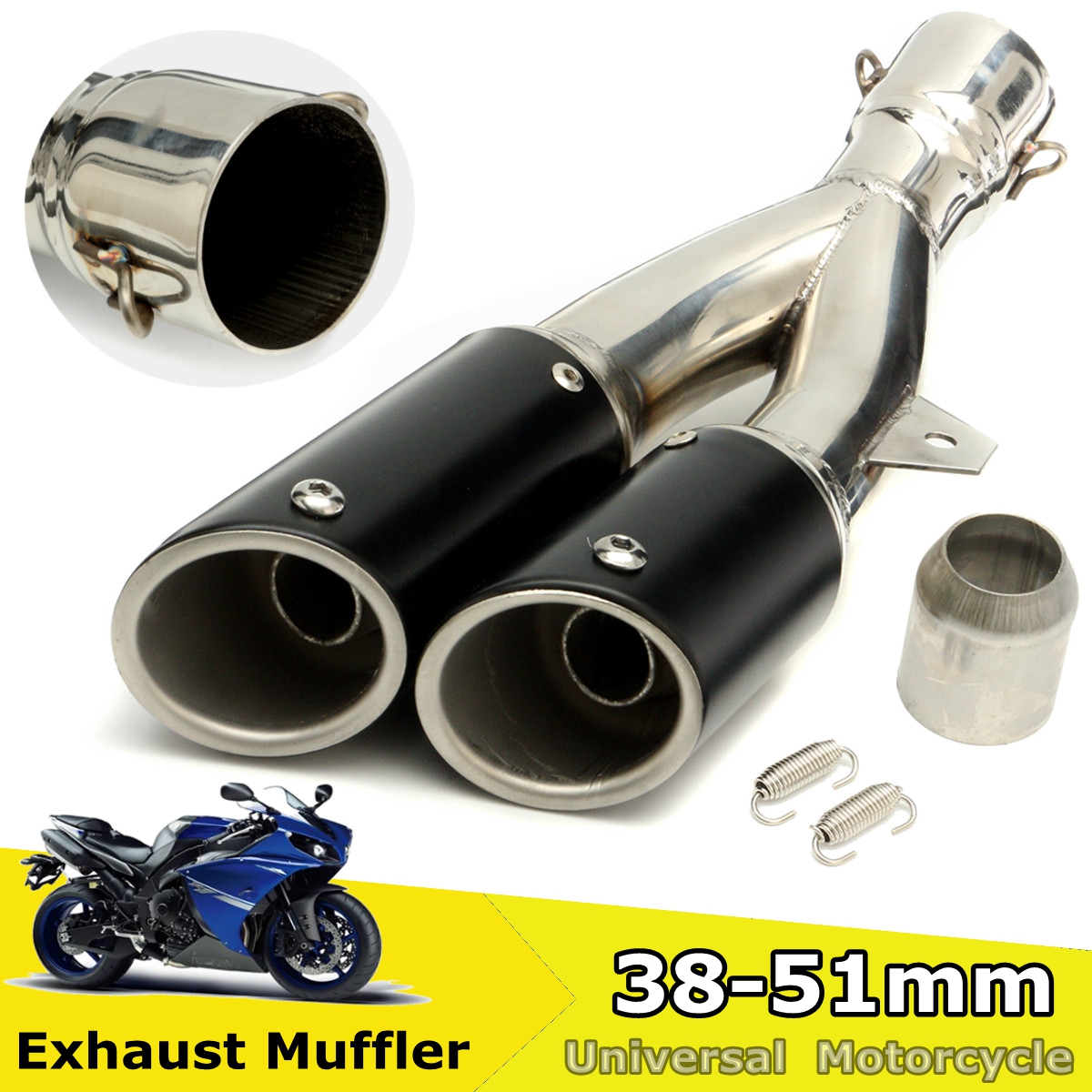 Universal-38-51mm-Dual-Exhaust-Muffler-Pipe-Stainless-Motorcycle-Street-Bike-1172275