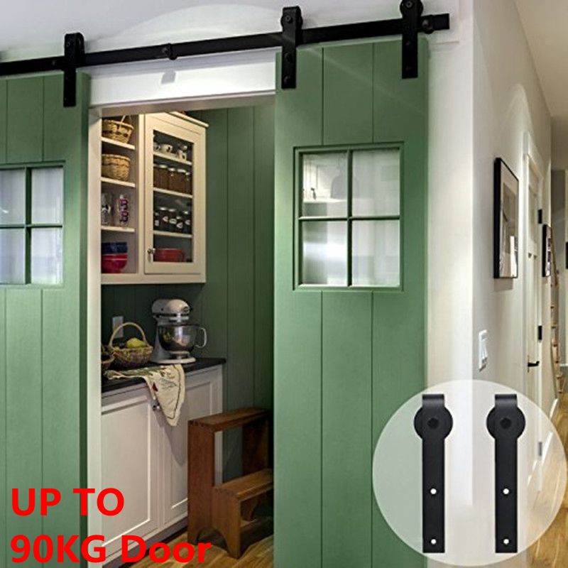 Sliding-Barn-Single-Wood-Door-Hardware-Roller-Track-Kit-Antique-Style-1702799