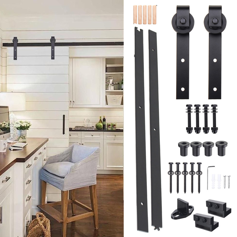 Sliding-Barn-Single-Wood-Door-Hardware-Roller-Track-Kit-Antique-Style-1702799