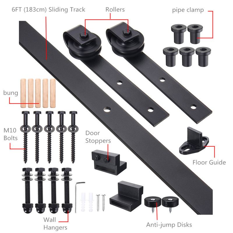 Sliding-Barn-Single-Wood-Door-Hardware-Roller-Track-Kit-Antique-Style-1702799
