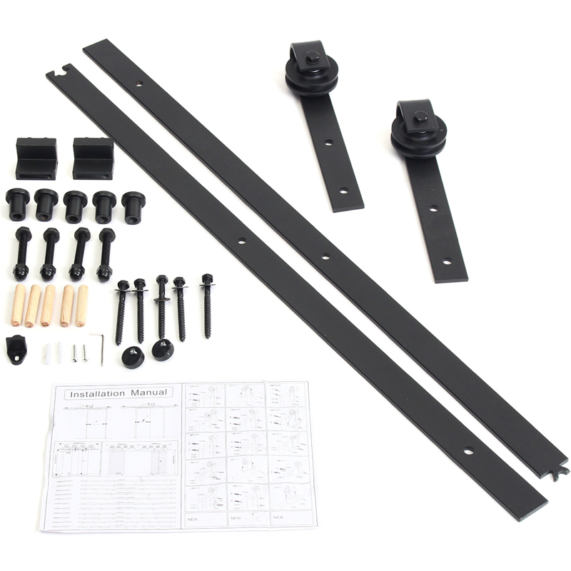 Sliding-Barn-Single-Wood-Door-Hardware-Roller-Track-Kit-Antique-Style-1702799