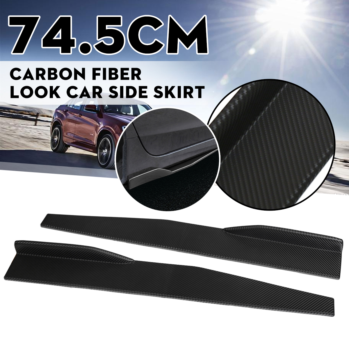 2-Pcs-745cm--2933quot-Universal-Fit-Plastic-Black-Car-Side-Skirt-Rocker-Splitters-Winglet-Wings-1500425