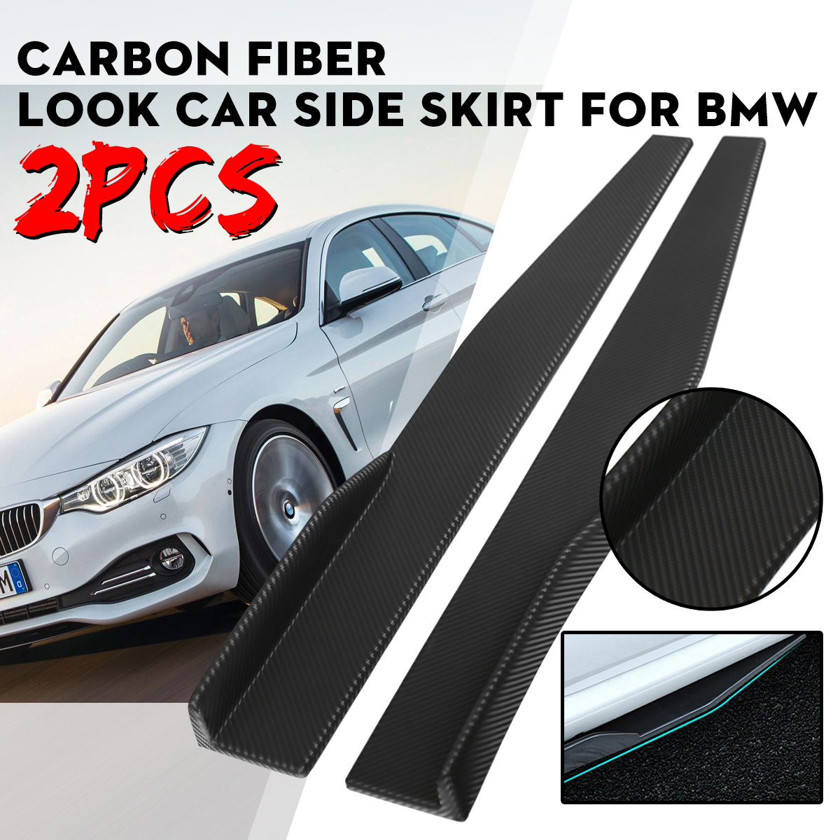 2-Pcs-745cm--2933quot-Universal-Fit-Plastic-Black-Car-Side-Skirt-Rocker-Splitters-Winglet-Wings-1500425