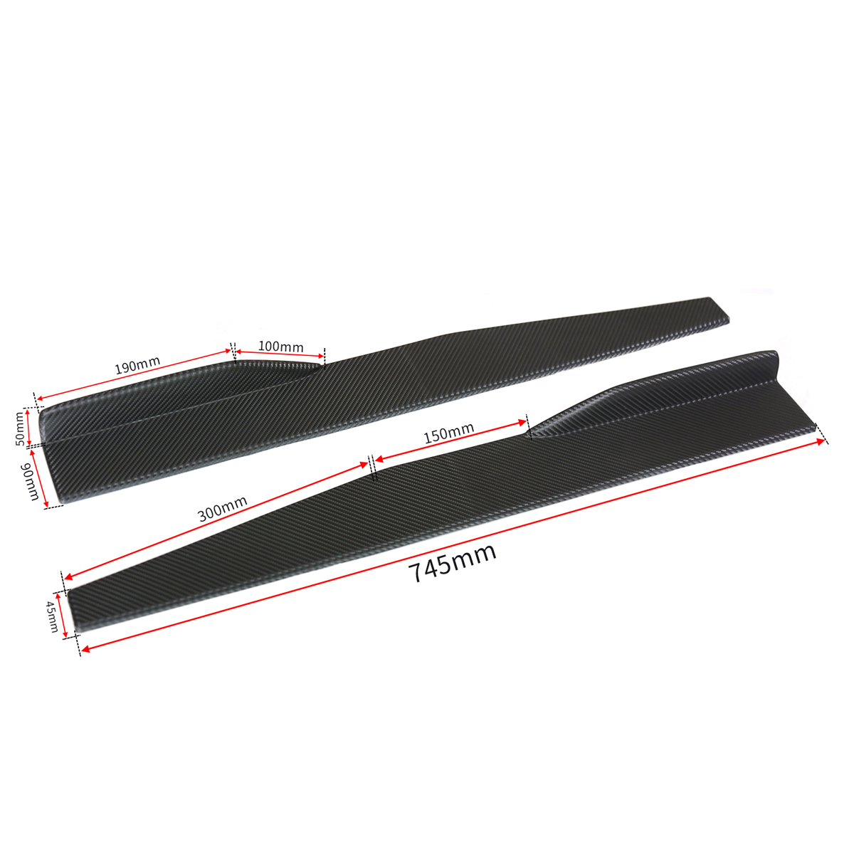2-Pcs-745cm--2933quot-Universal-Fit-Plastic-Black-Car-Side-Skirt-Rocker-Splitters-Winglet-Wings-1500425