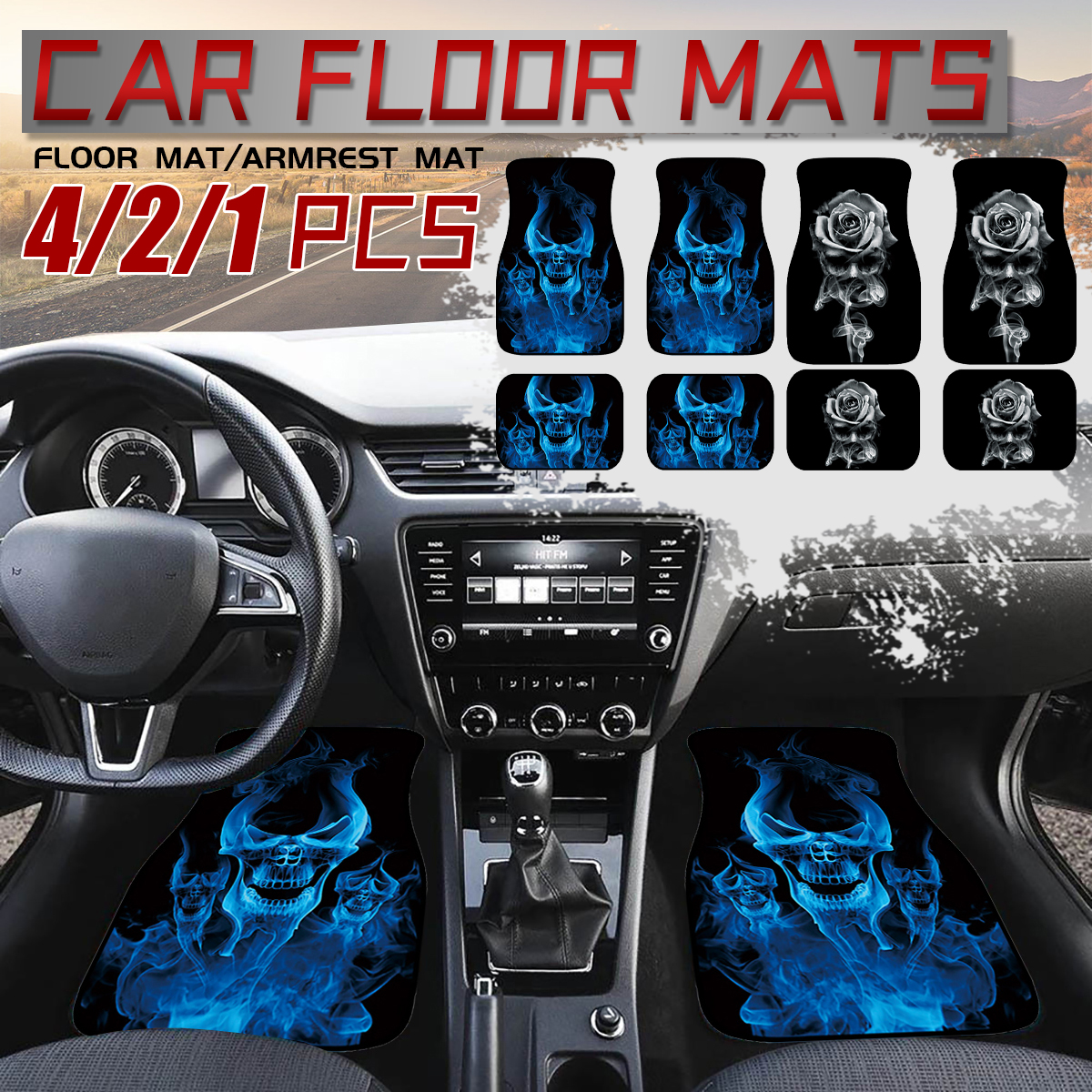 421-Pcs-Car-Seat-Mats-Rubber-Back-Universal-Fit-Non-Slip-Dustproof-Skull-3D-1803010