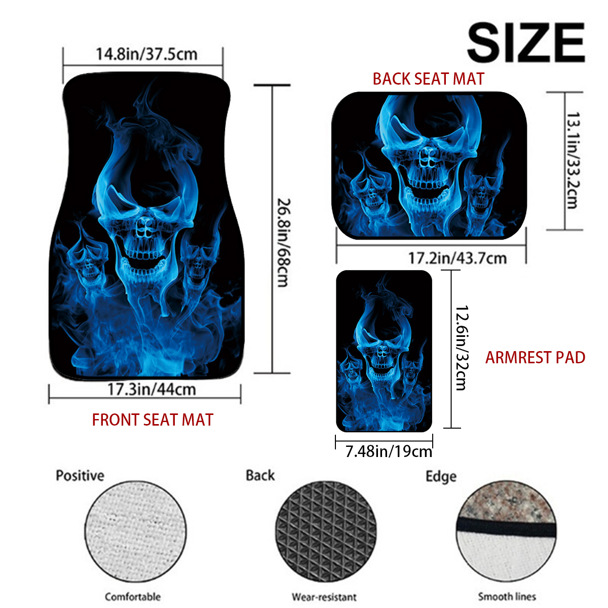 421-Pcs-Car-Seat-Mats-Rubber-Back-Universal-Fit-Non-Slip-Dustproof-Skull-3D-1803010