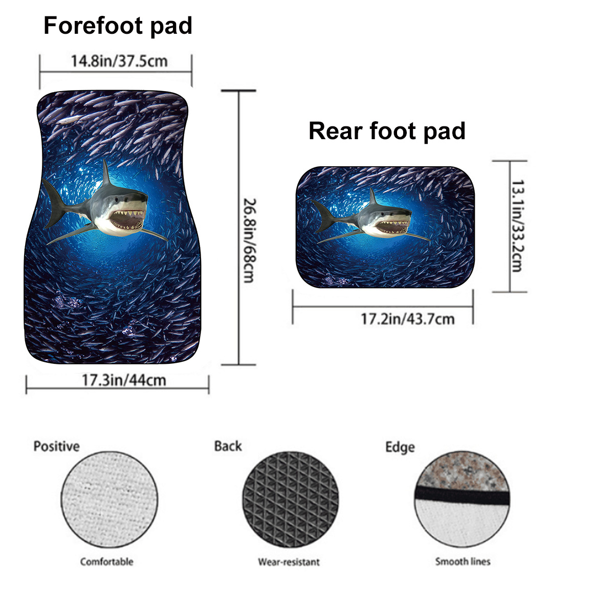 Universal-Car-Foot-Pad-Front-Rear-Floor-Mats-Cover-Washable-Sharks-Pattern-1803007