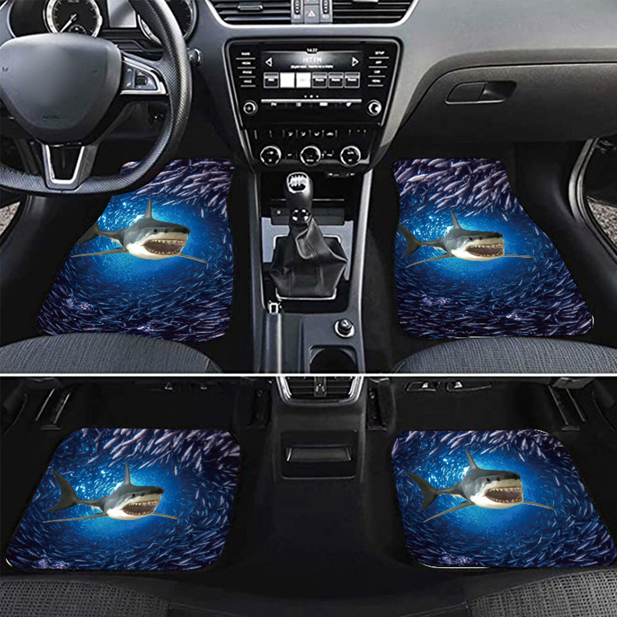 Universal-Car-Foot-Pad-Front-Rear-Floor-Mats-Cover-Washable-Sharks-Pattern-1803007