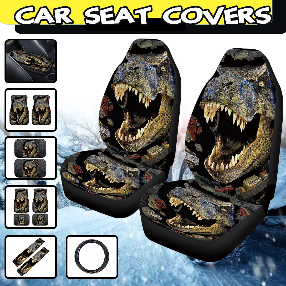 Universal-Dinosaur-Pattern-Front-Rear-Car-Floor-Mat-Pad-Washable-Anti-Dust-1803005