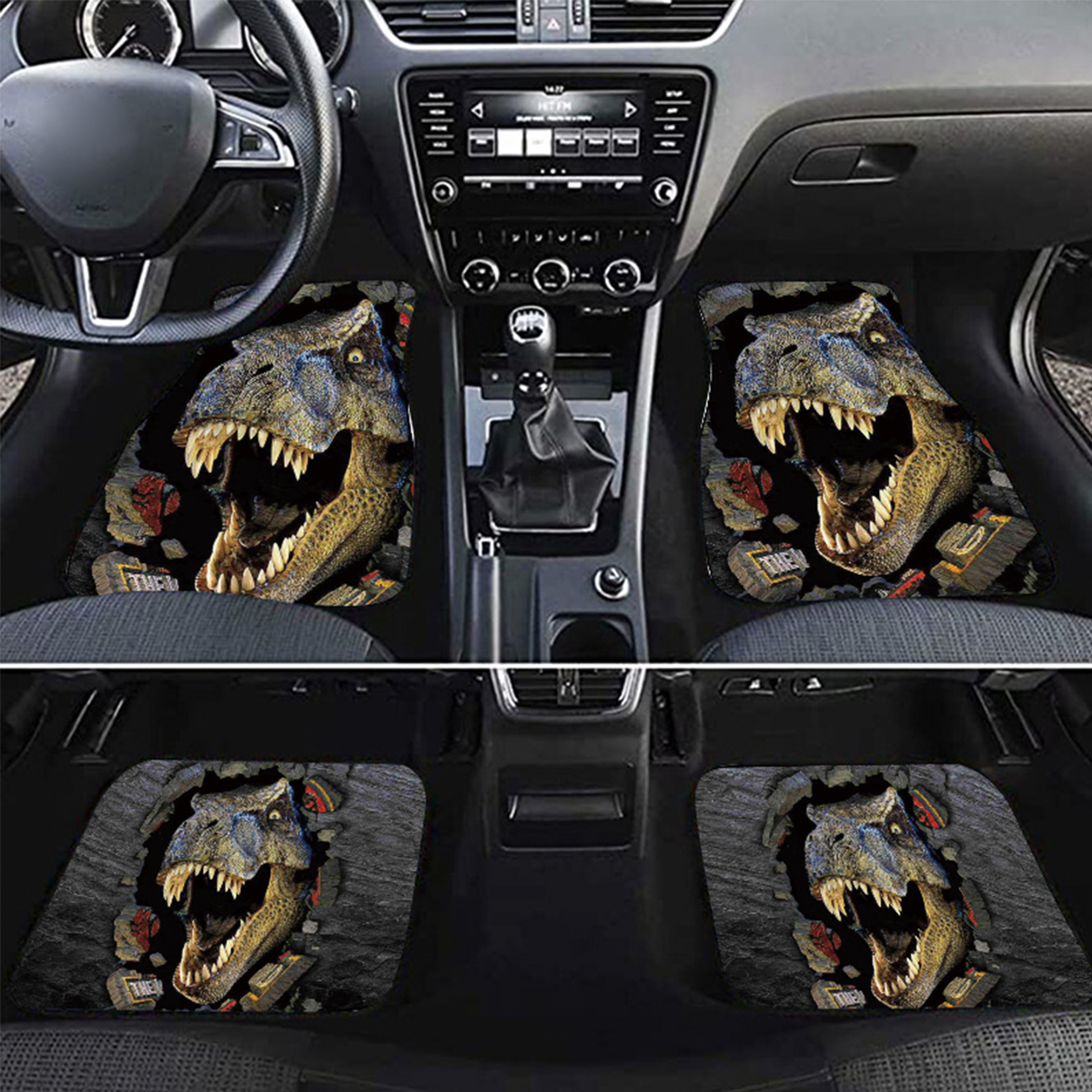 Universal-Dinosaur-Pattern-Front-Rear-Car-Floor-Mat-Pad-Washable-Anti-Dust-1803005