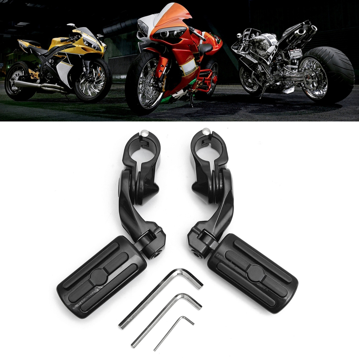Black-125inch-32cm-Adjustable-Foot-Pegs-Pedals-Rear-Short-Type-For-Harley-1140881