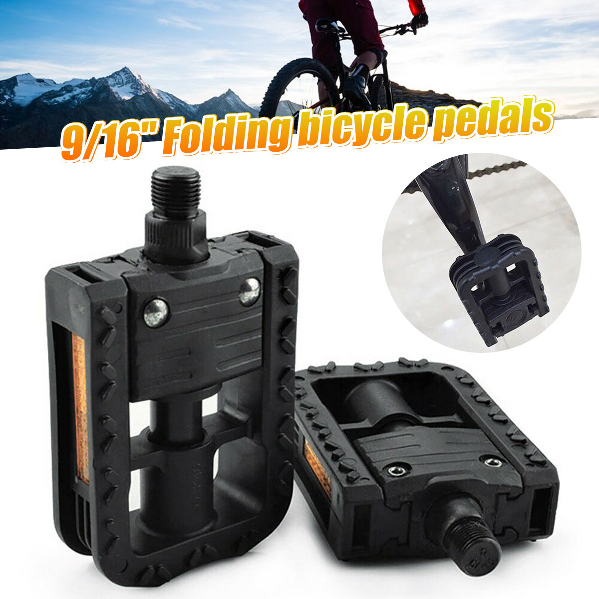 Black-916quot-14mm-Bicycle-Pedals-Aluminum-Plastic-Reflective-Road-Mountain-Bike-1715899